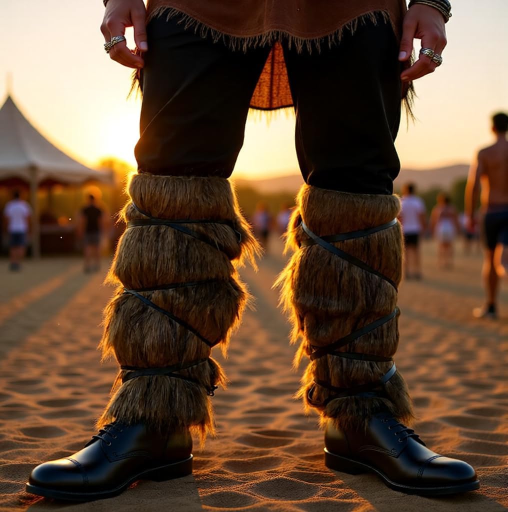 Viking Fur Boot Covers - Faux Fur Leg Warmers for Men and Women, Medieval Cosplay Accessories, Costume Props