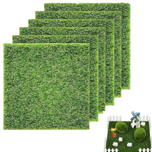 Fairy Garden Grass Artificial Garden Grass 6 x 6 Inches Miniature Life-Like Fairy Artificial Craft Grass for Dollhouse Ornament Micro Landscape Artificial Moss Grass DIY Grass Decoration 6 Pack