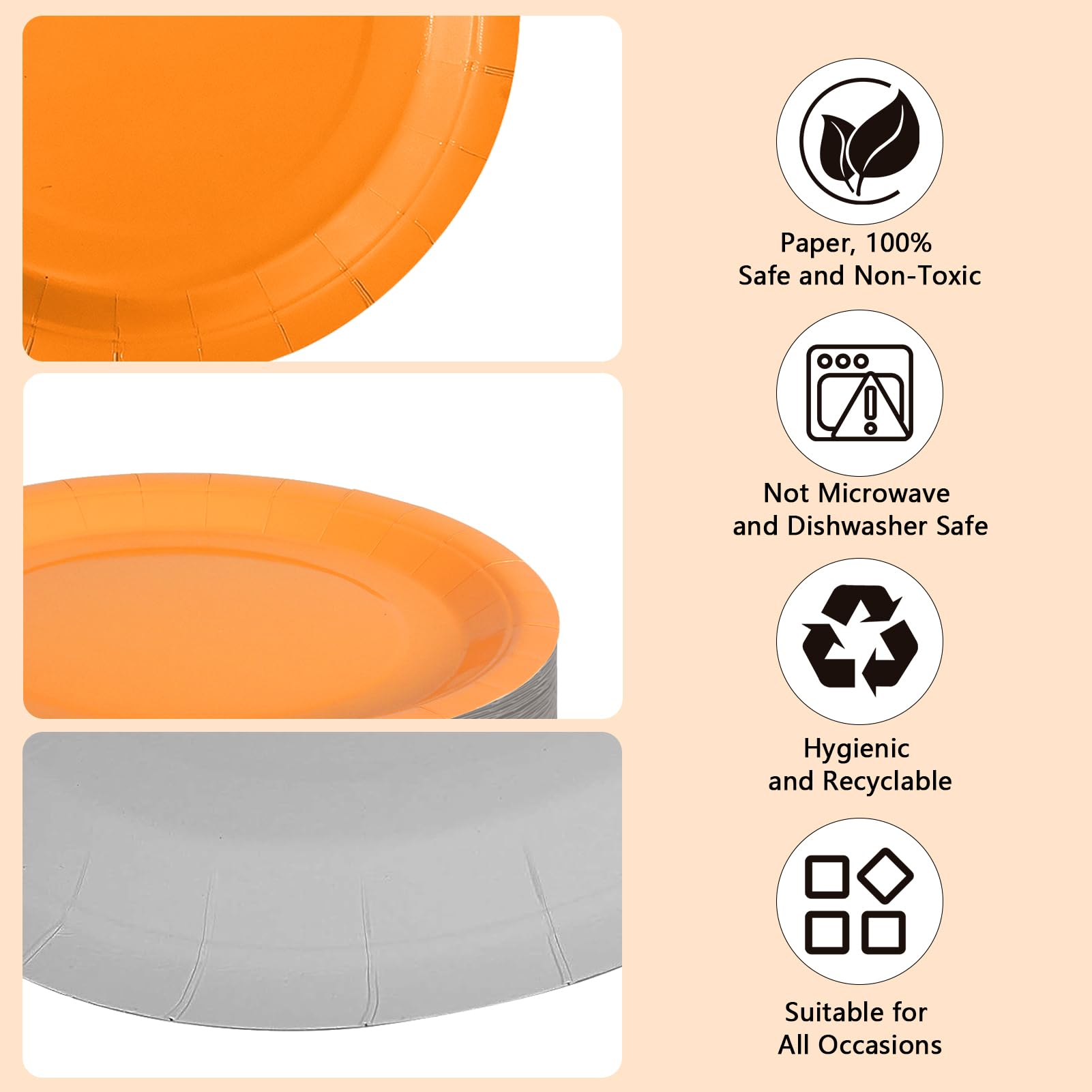 PYAILI Party Paper Plates, 50-Pack Disposable Tangerine Yellow Plates, 23 Centimetres-9 Inch, 9 inches - Image 3
