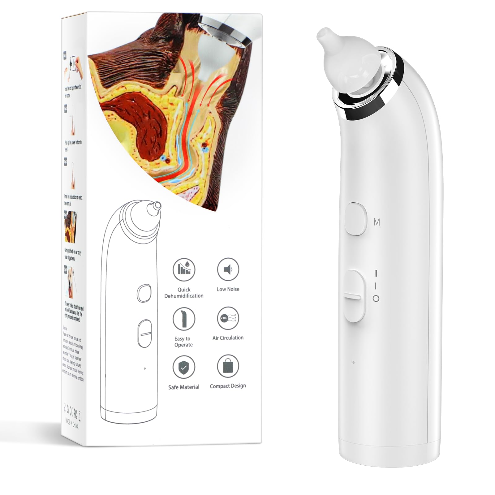 Pet Ear Dehumidifier - Dry ears painlessly and naturally, effectively prevent ear infections, dry quickly after bathing and swimming, rejects cotton swabs & wipes, suitable for all types of cat & dog