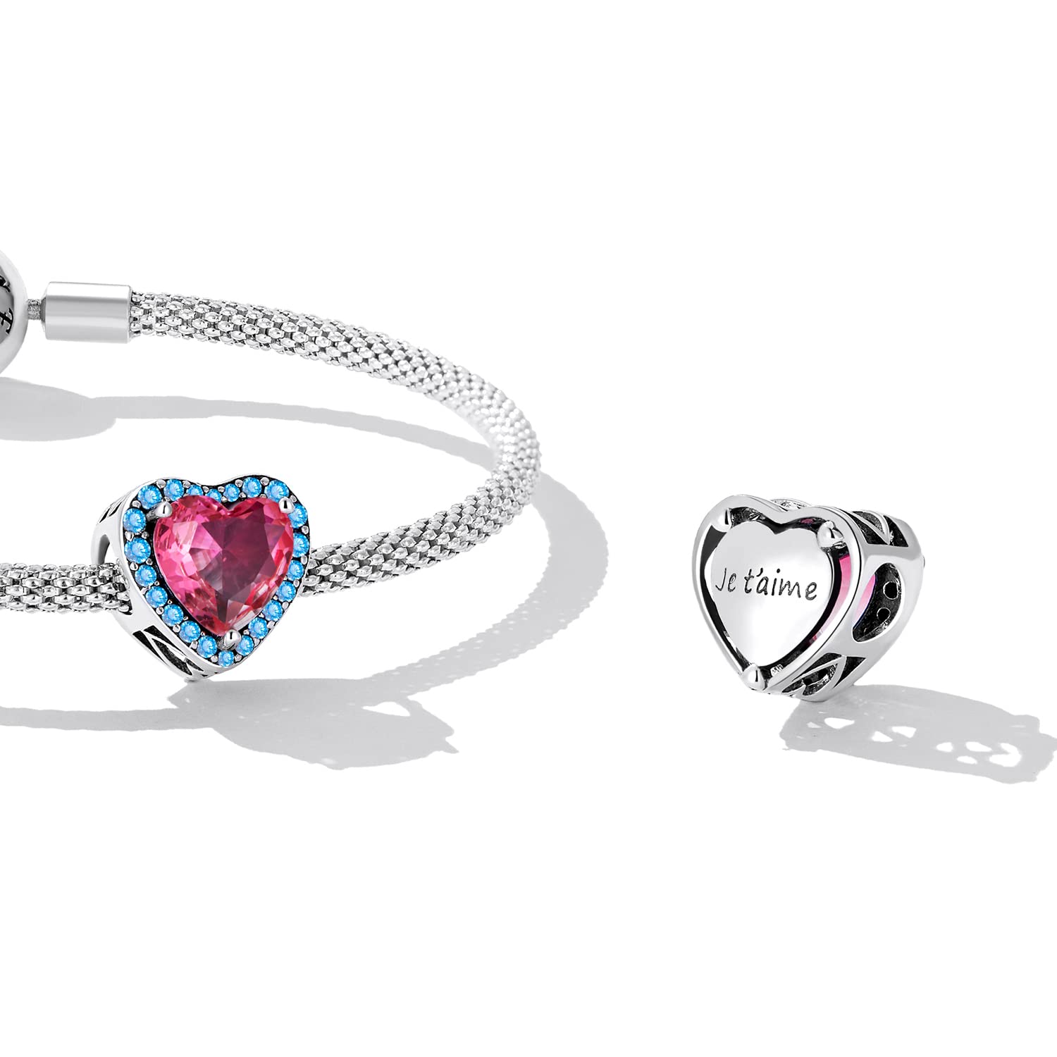 925 Sterling Silver cyrkon sześcienne koraliki z motywem miłosnym w kształcie serca DIY bransoletka z wiszącymi koralikami Love Heart Charm dla kobiet i dziewcząt