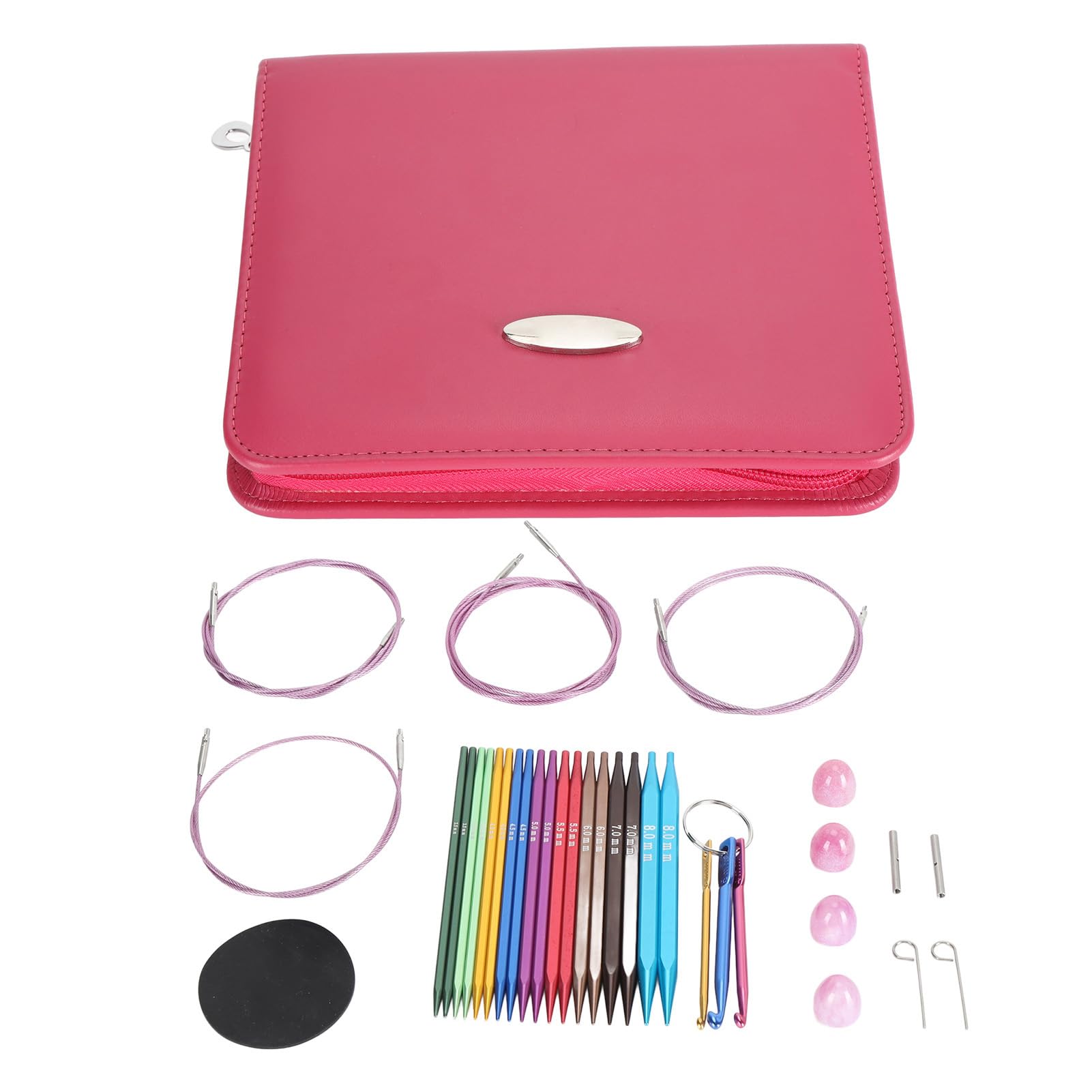 Circular Knitting Needles Set, 9 Pairs Ergonomic Aluminum Square Tips with Flexible Cables for Small DIY Hand Knitting Projects, Various Sizes for Crafters, Beginners, and Enthusiasts