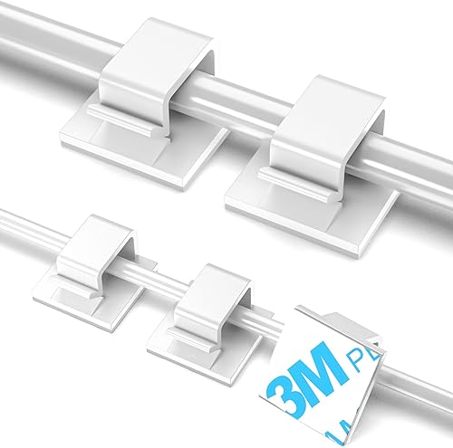 100 clips adhesivos para cables blancos (pequeños y grandes), soporte de alambre de pared mejorado para organizador de cables, ganchos de clips de