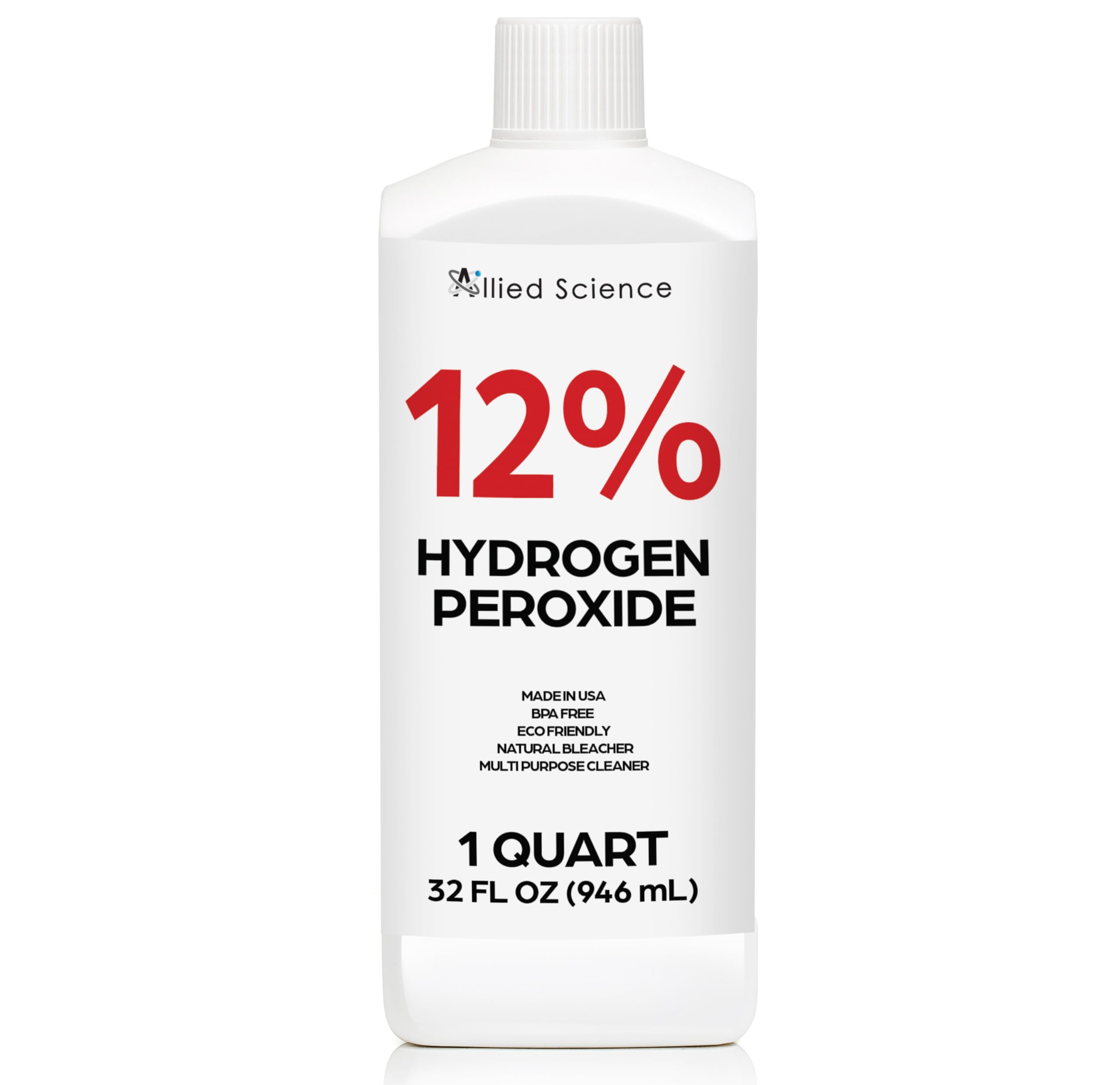 12% Food Grade Hydrogen Peroxide, 4X Stronger, Dilute and Use for Personal Care, Home, Kitchen, Bath, Carpet, Water Cleaner, Plant Treatment, Quart