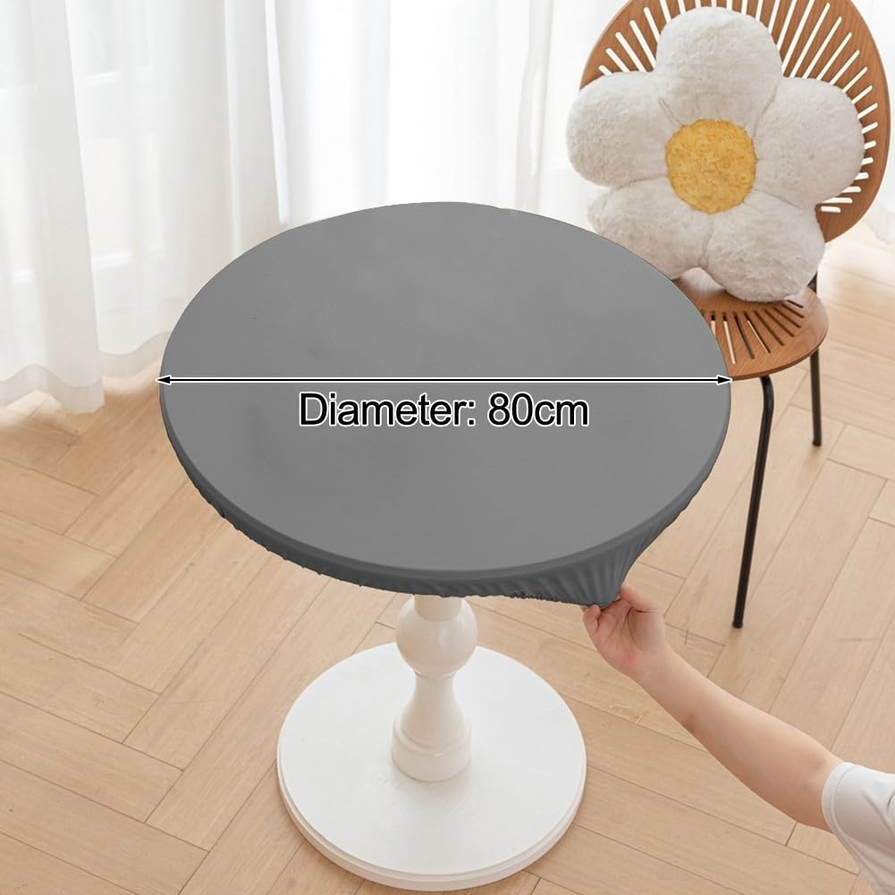 Funda elástica redonda de 70 cm de cuero impermeable media cubierta elástica para muebles de jardín y patio, color sólido para decoración de bodas, café (80 cm, gris claro)