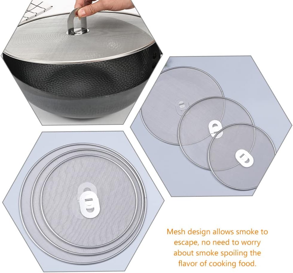 UPKOCH 3pcs Stainless Steel Splatter Guard Oil Proofing Lid for Frying Pans Grease Screen for Safe Cooking Kitchen Essential