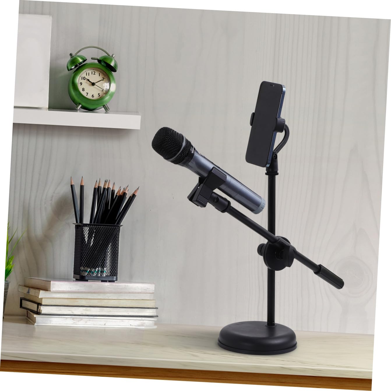 Ipetboom Soporte de Micrófono Ajustable de Escritorio Soporte para Teléfono Móvil para Estudios de Grabación Streaming y Conferencias
