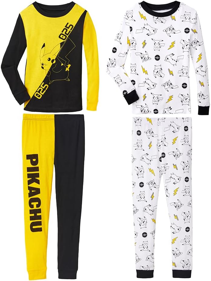 Pokemon Little Boys’ Big Boys 4-Piece 100% Cotton Long or Short Sleeve Pajama Sets