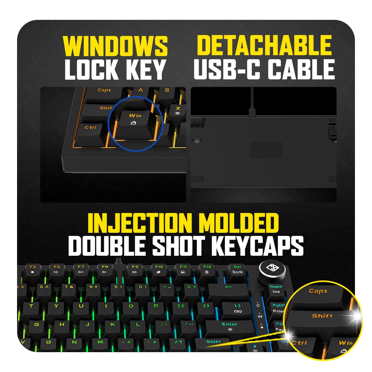 Cosmic Byte CB-GK-43 Phantom TKL Gasket Mechanical RGB Wired Keyboard, Pre-Lubed Outemu Red Switches, 1000Hz Polling, Software, Per-Key RGB, Swappable Switches, Volume Roller, USB C Port (Black) — Amazon image 7