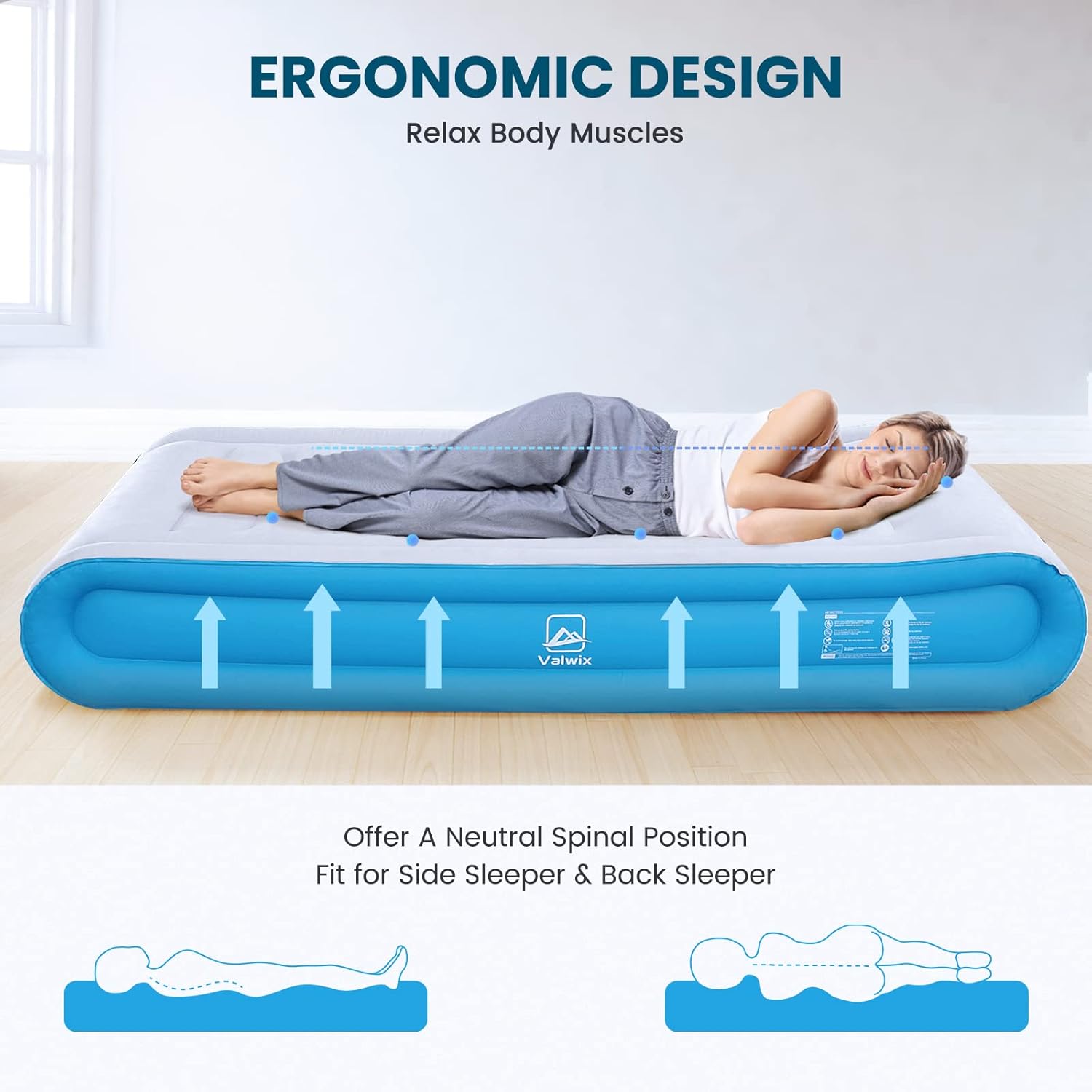 Valwix Air Mattress with Built-in Pump & Pillow, Air Bed w/Supportive Tech, Inflatable Mattress for Home & Travel (Queen (U.S. Standard))