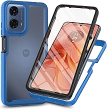 SEAHAI Transparente Funda para Motorola Moto G35 5G, [Protector de Pantalla Incorporado] Estuche Antigolpes Militar Caso PC + TPU Bumper Silicona Anti-caída Carcasa - Azul Oscuro
