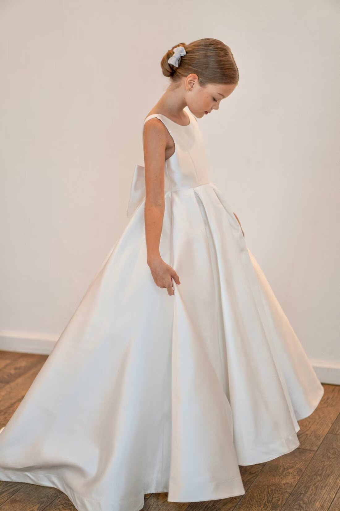 Robe de demoiselle d'honneur en satin pour mariage, première communion, nœuds, Noël, fête d'anniversaire
