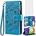 Asuwish Phone Case for Samsung Galaxy A22 4G 6.4 inch Wallet Cover with Tempered Glass Screen Protector and Flip Credit Card Holder Stand Cell Gaxaly M32 M22 F22 Galaxies A 22 22A G4 Women Men Blue