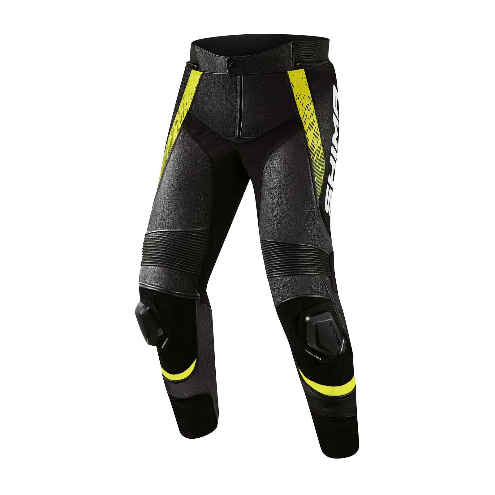 SHIMA STR 2.0 Motorbike Pants - Leather, Sport Pants with HIPS & Knees Protectors, Knee Sliders, Perforated Leather, for 2-Piece Suit (Black/Fluo, 54)