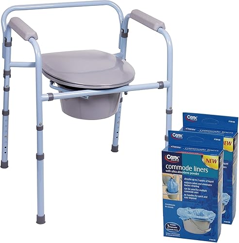 Carex Cómoda plegable 3 en 1 con 14 forros de cómoda - Porta Potty para adultos - Inodoro portátil para campamento, soporta hasta 300 libras,