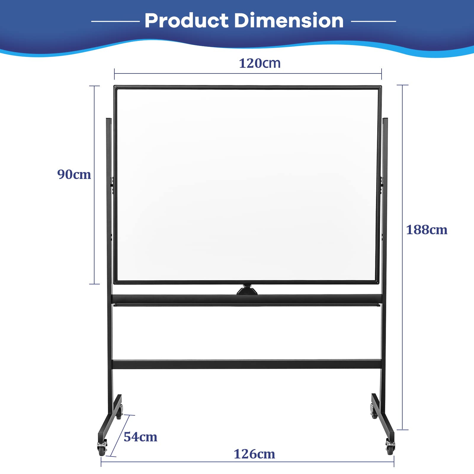 GIANTEX Przenośna tablica suchościeralna ze stojakiem, 120 x 90 cm, dwustronna tablica magnetyczna 160/180 cm, z regulacją wysokości i obracana o 360°, magnetyczna z półką na długopisy, do szkoły