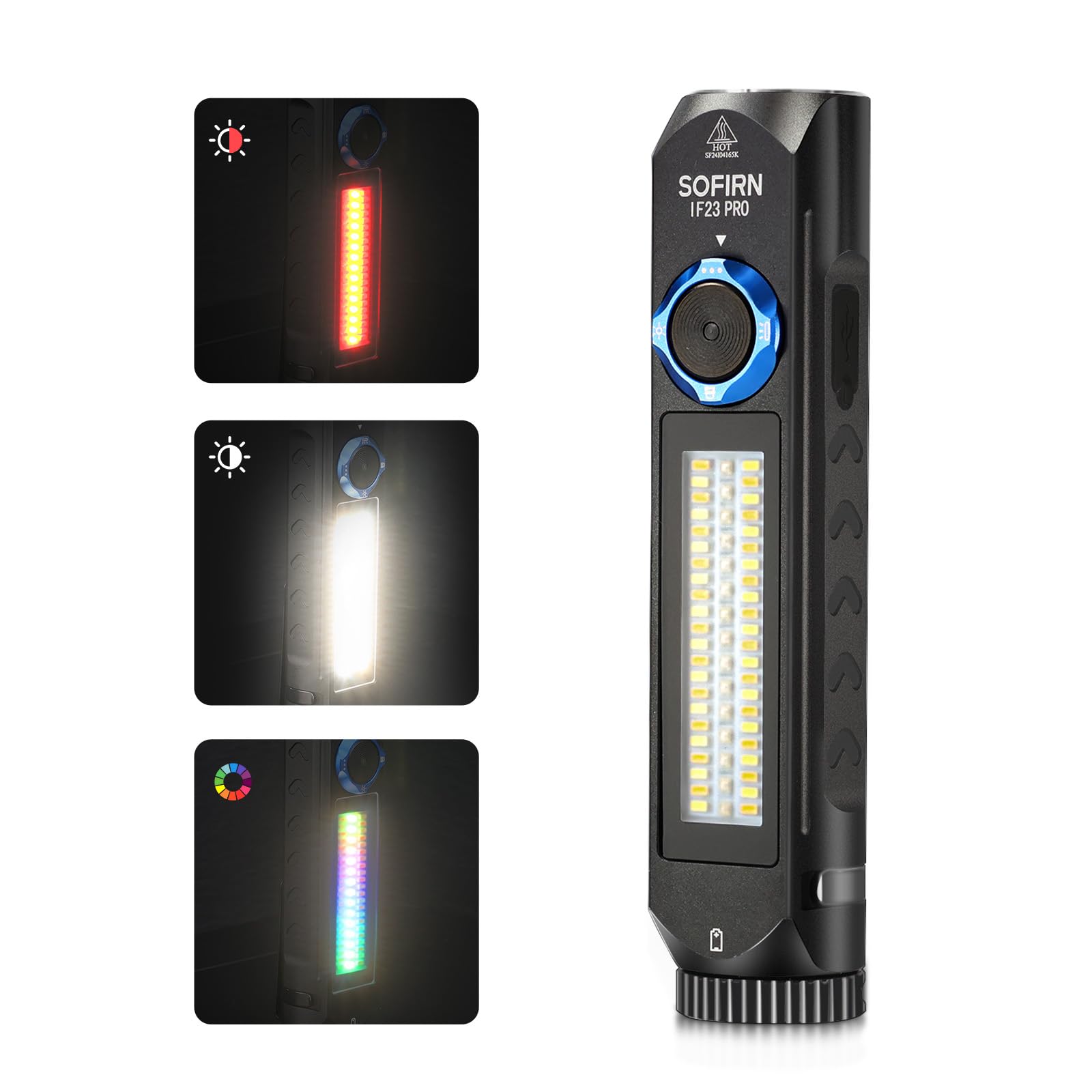 Sofirn IF23 Pro Flashlight Rechargeable 5000 High Lumen, Super Bright 3-in-I Flashlight with Side White Light & RGB Color Light, 60 LEDS, Magnetic Base, Simple UI for Home, Emergency, Camping, Work