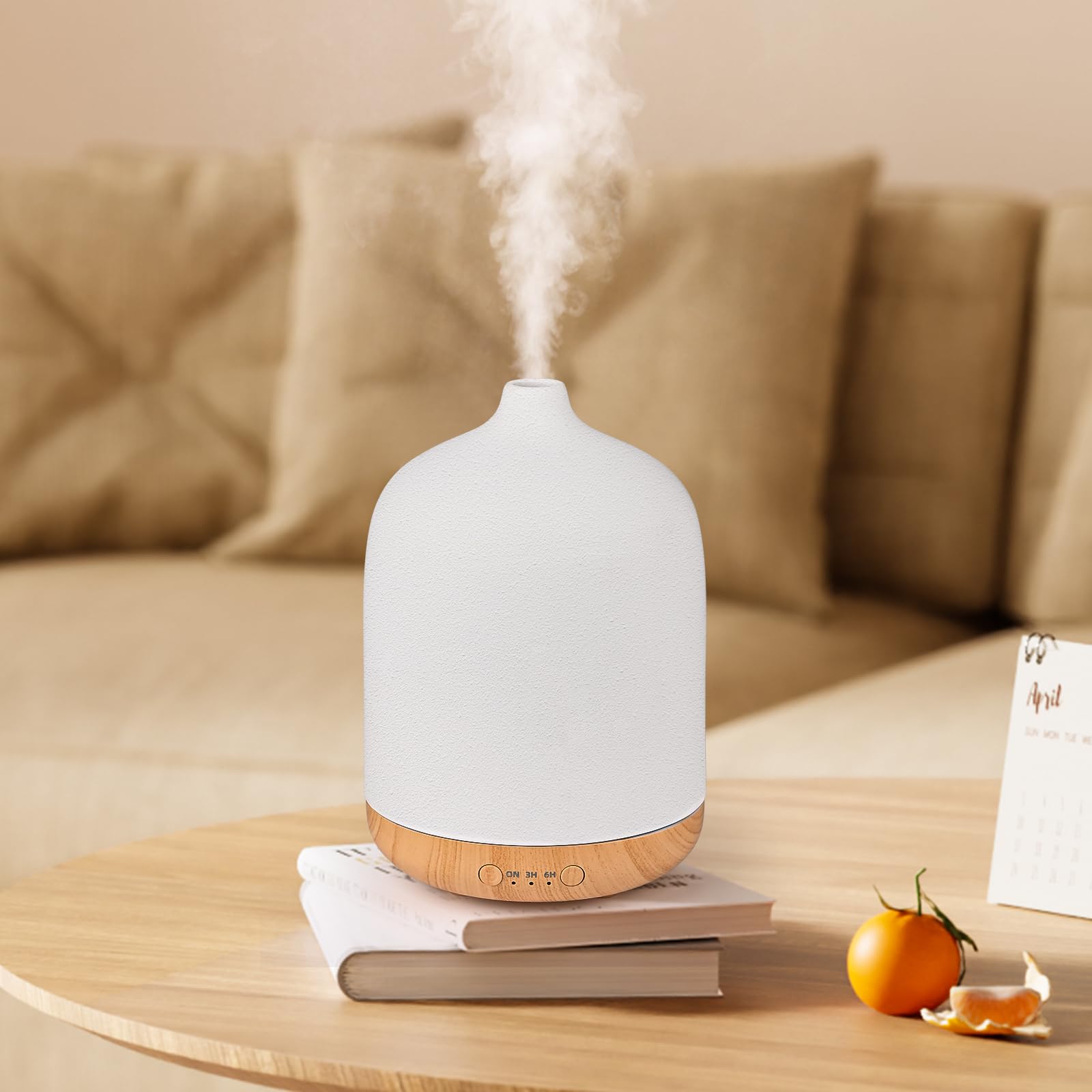 Dreamhigh® Diffusore di Oli Essenziali 250ML, Ceramica Ultrasuoni Diffusore Profumo Ambiente, 7 Diverse Luci Mutevoli/Spegnimento Automatico, Umidificatore Ambiente -per Spa,Yoga,Camera da Letto