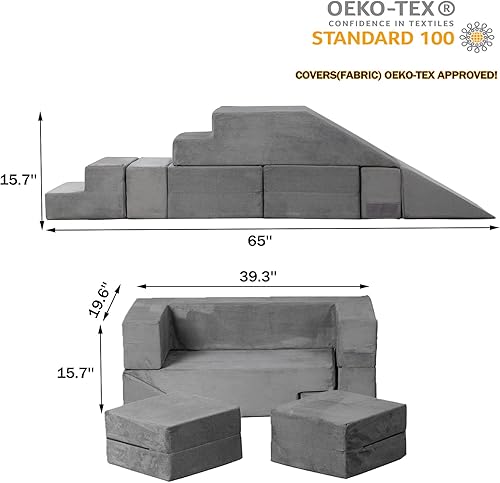 Miniatura 9 de GudoInsole Sofá de juego para niños, juego de muebles imaginativos de color arco iris, para niños y niñas, sala de juegos (gris arcoíris)