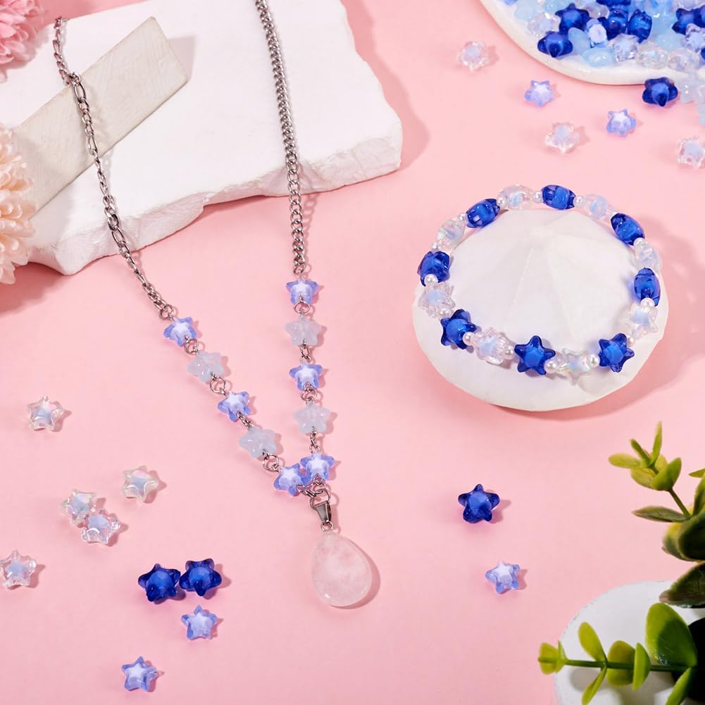 150Pcs Star Transparent Acrylic Beads Mix 5 Styles Star Acrylic Beads Blue Colors Shaped Cute Bead for Jewelry Making DIY Necklace Bracelet Earring Keychain Bead - Image 5