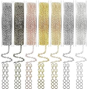 EuTengHao 90ft Jewelry Making Chains Link Roll Bulk, 2mm Metal Necklace Chains with Lobster Clasps Open Jump Rings for Jewelry Necklace Bracelet Anklet Making (7 Colors)