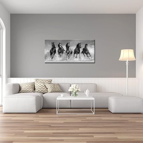 Miniatura 5 de iLOOKLiKE Lienzo grande con diseño de caballo corriendo, pinturas en blanco y negro, arte moderno de animales salvajes para sala de estar,