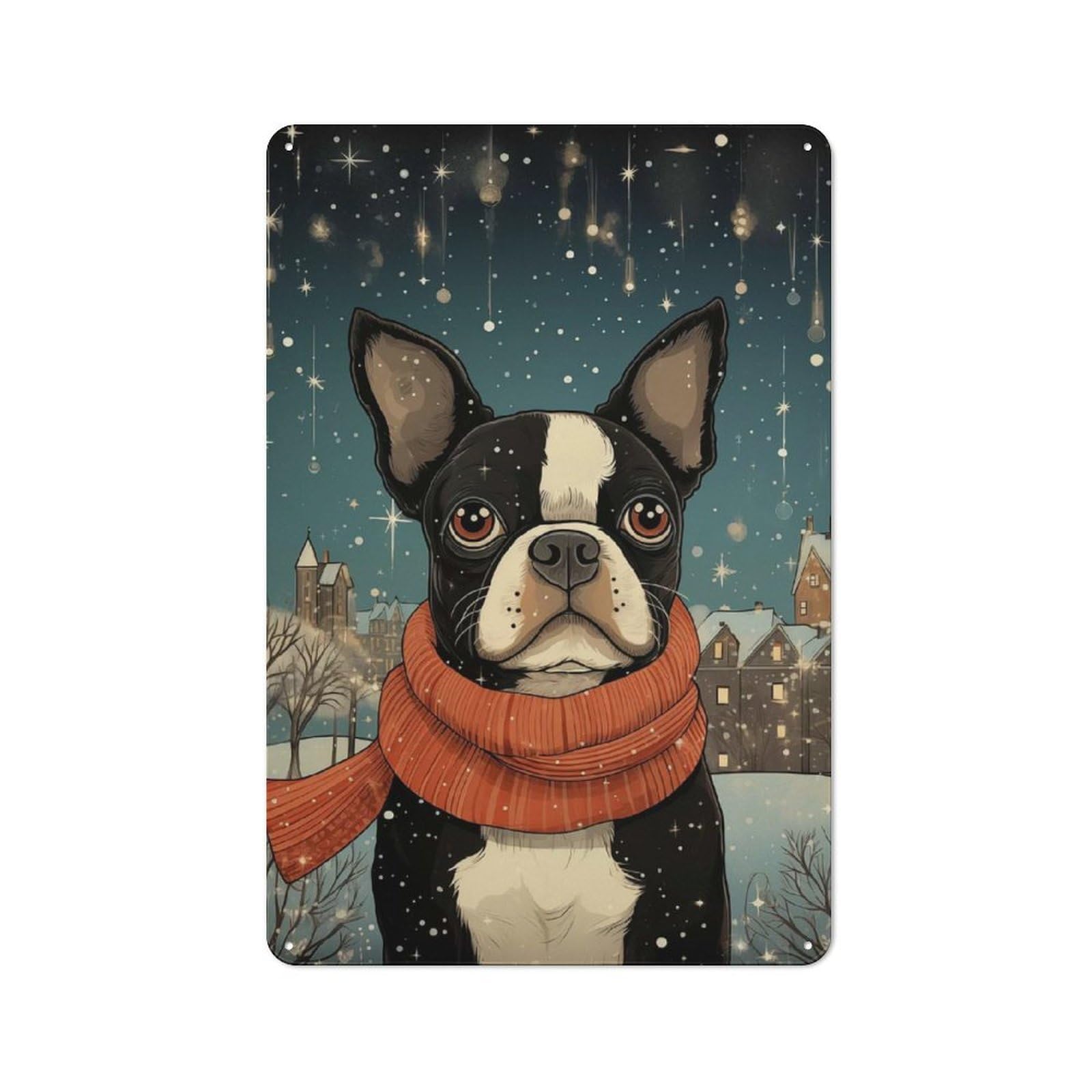 Junmoney Boston Terrier Art Piece Vintage Metal Sign 30X20cm For Café Or Restaurant, Suited To Restaurant Decor Fans