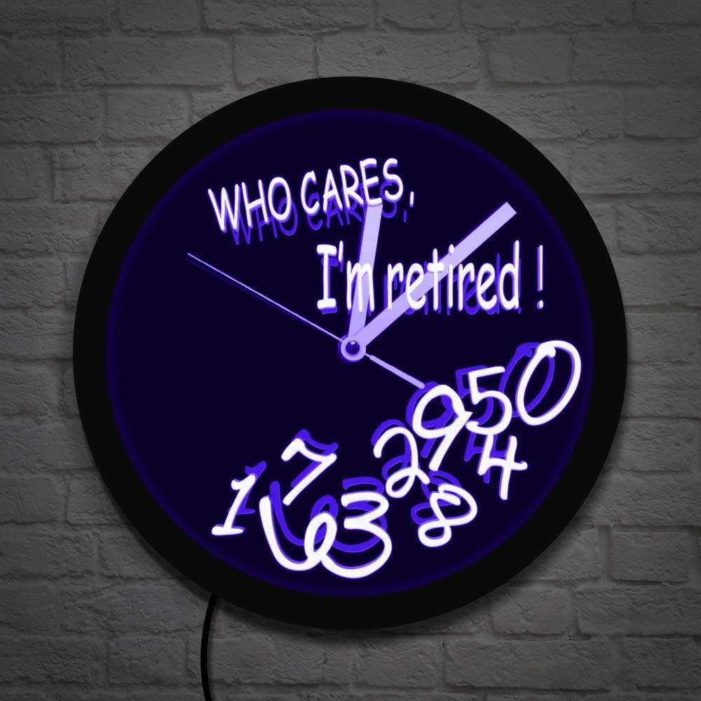 Yuandd Light Fallen Numbers Retiring Luminous Wall Clock Who Cares I'm Retired Funny Clock Wall Watch Led Retirement Gift Office Decor
