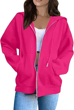 OIOLOYJM Zipper Hoodies for Women Long Sleeve Oversized Sweatshirts Y2k Drawstring Soft Jacket 2025 Fall Fashion with Pockets
