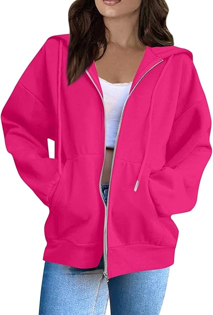 OIOLOYJM Zipper Hoodies for Women Long Sleeve Oversized Sweatshirts Y2k Drawstring Soft Jacket 2025 Fall Fashion with Pockets
