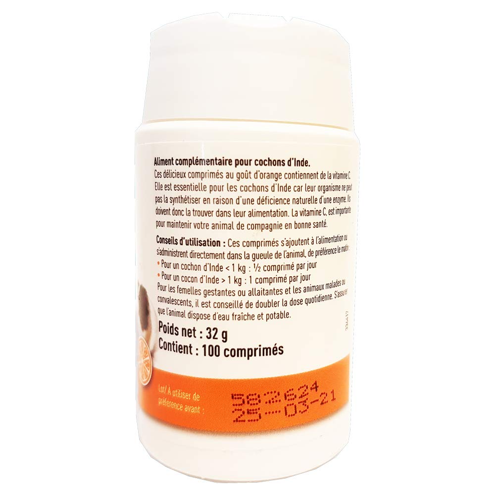 Beaphar - Compresse di vitamina C per porcellini d'India - Gusto Arancione - Dona vitalità e Benessere - Risponde alle Esigenze dei porcellini d'India in vitamina C - buona Salute - 100 Pezzi