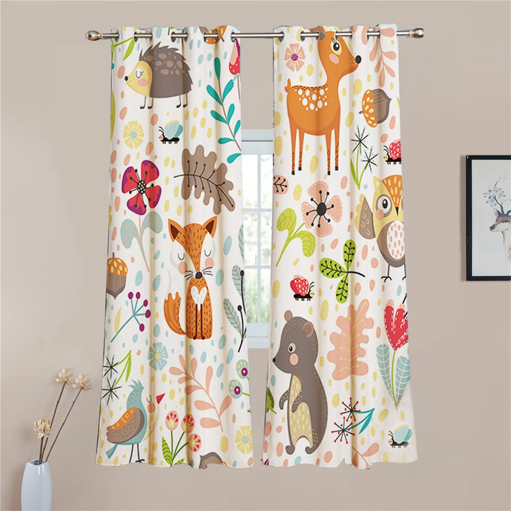 Koudi Blickdichte Vorhänge Kinderzimmer Tiere Eule Blumen Muster Gardinen mit Ösen für Mädchenzimmer, Kinderzimmer, Babyzimmer 160 × 70cm (H × B)