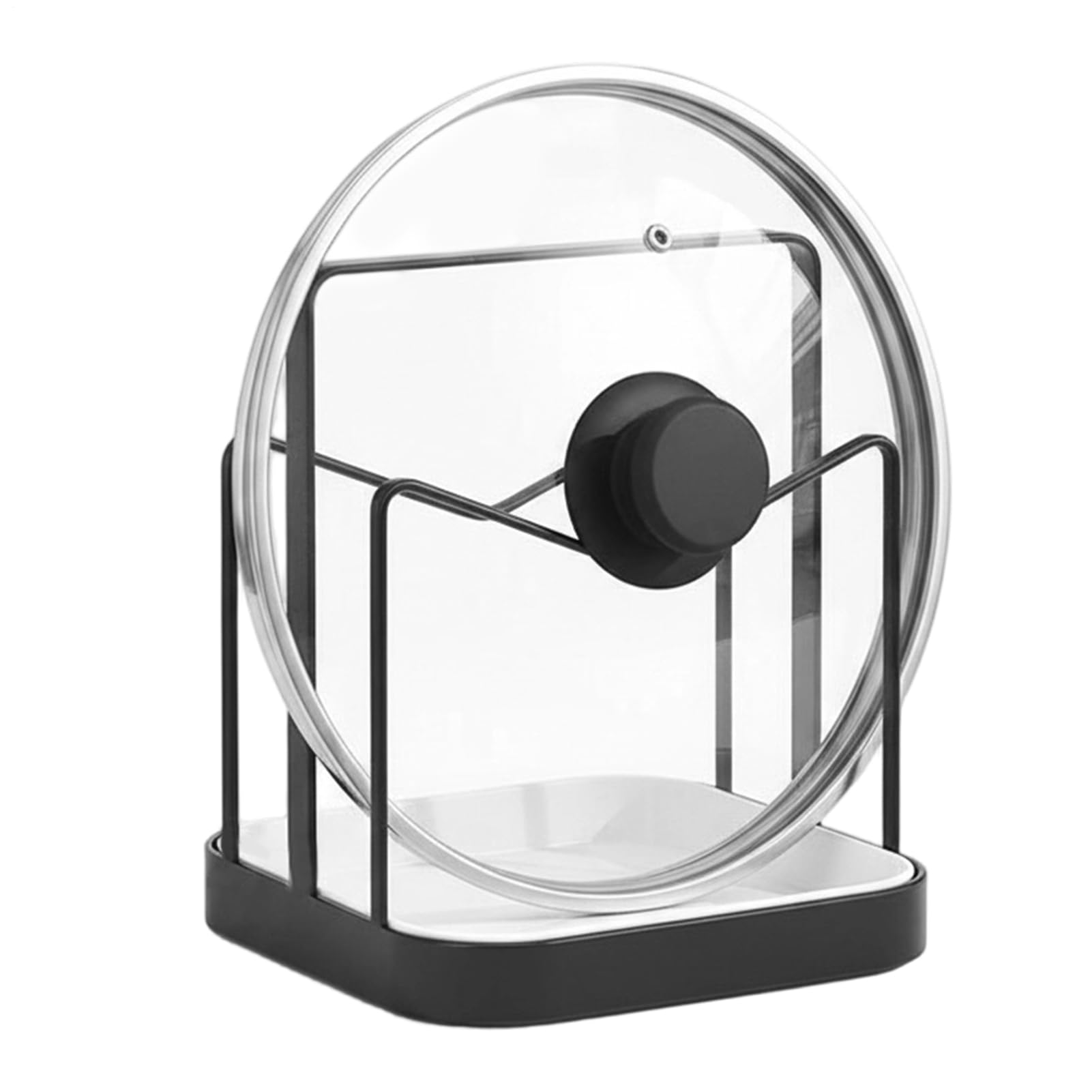 Organiseur de couvercle de poêle en inox avec support cuillère pour comptoir et armoire