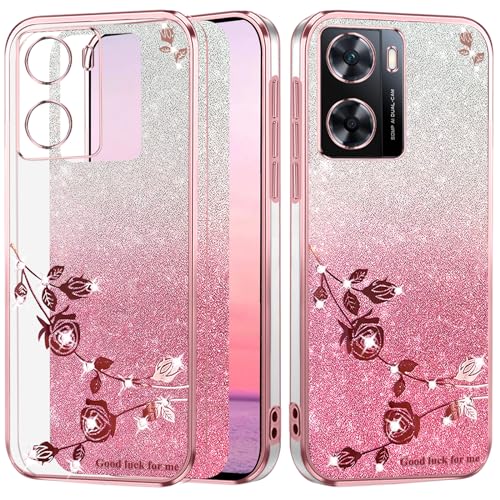 Coque Oppo A57 4G paillettes violette et rose en silicone souple floral