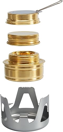 Mini estufa de alcohol, quemador de alcohol ligero de latón con soporte de aluminio para camping, senderismo y picnic (gris)