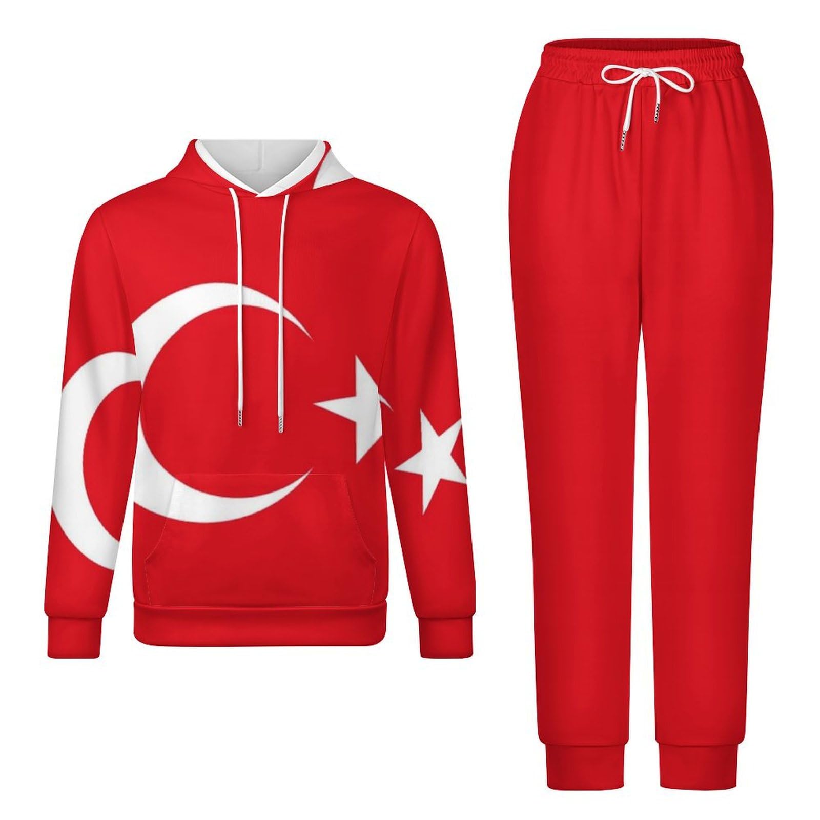 Tenue Deux Pièces Pour Hommes Et Femmes Avec Imprimé Drapeau Turc Sweat À Capuche À Manches Longues Pull-Over Et Pantalon Long Survêtement Unisexe Ensemble Complet De Jogging Et De Détente