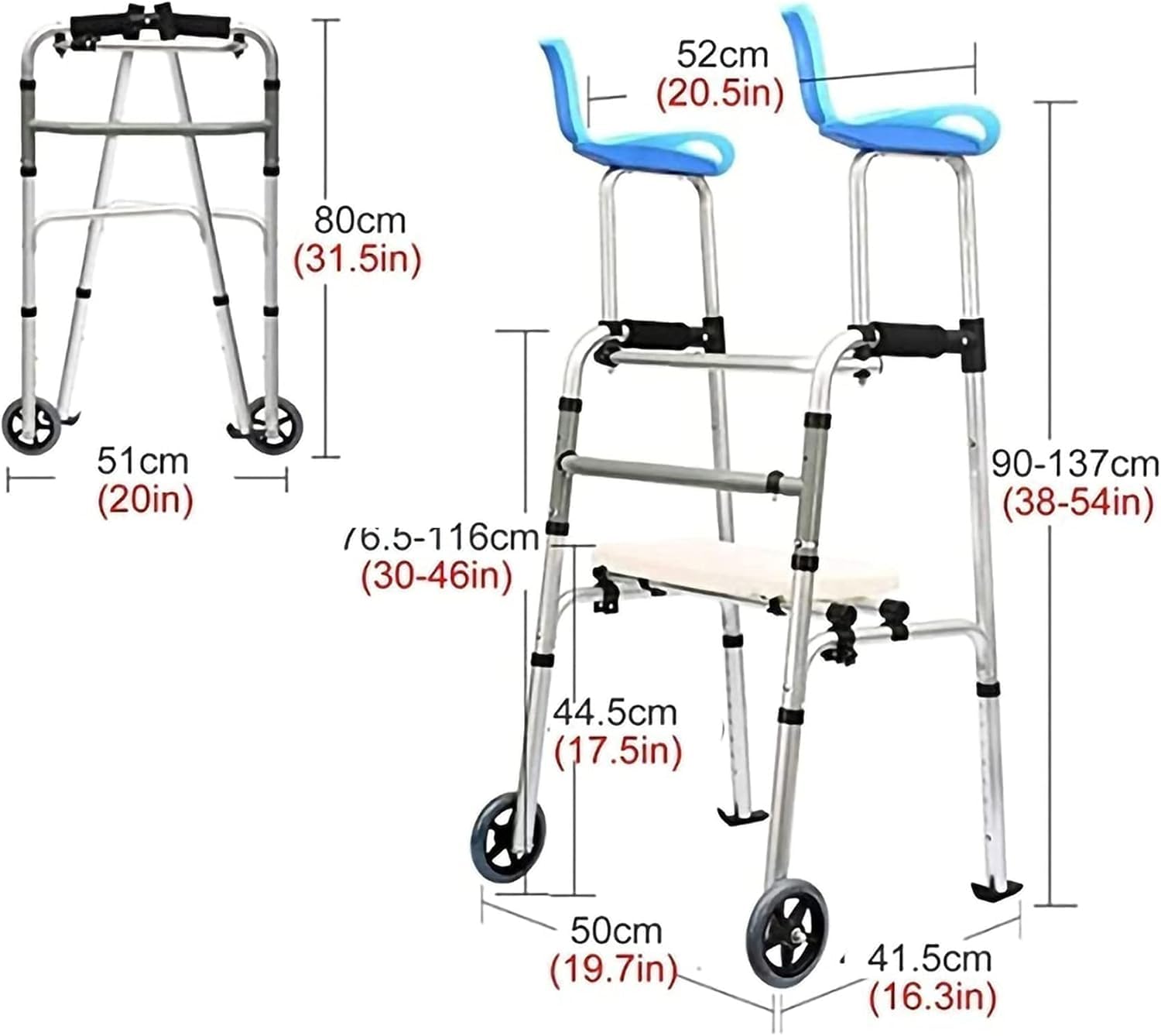 Andador vertical – Soporte de movilidad plegable de altura ajustable para personas mayores, diseño de doble plegado resistente, soporte para caminar fácil de usar para adultos
