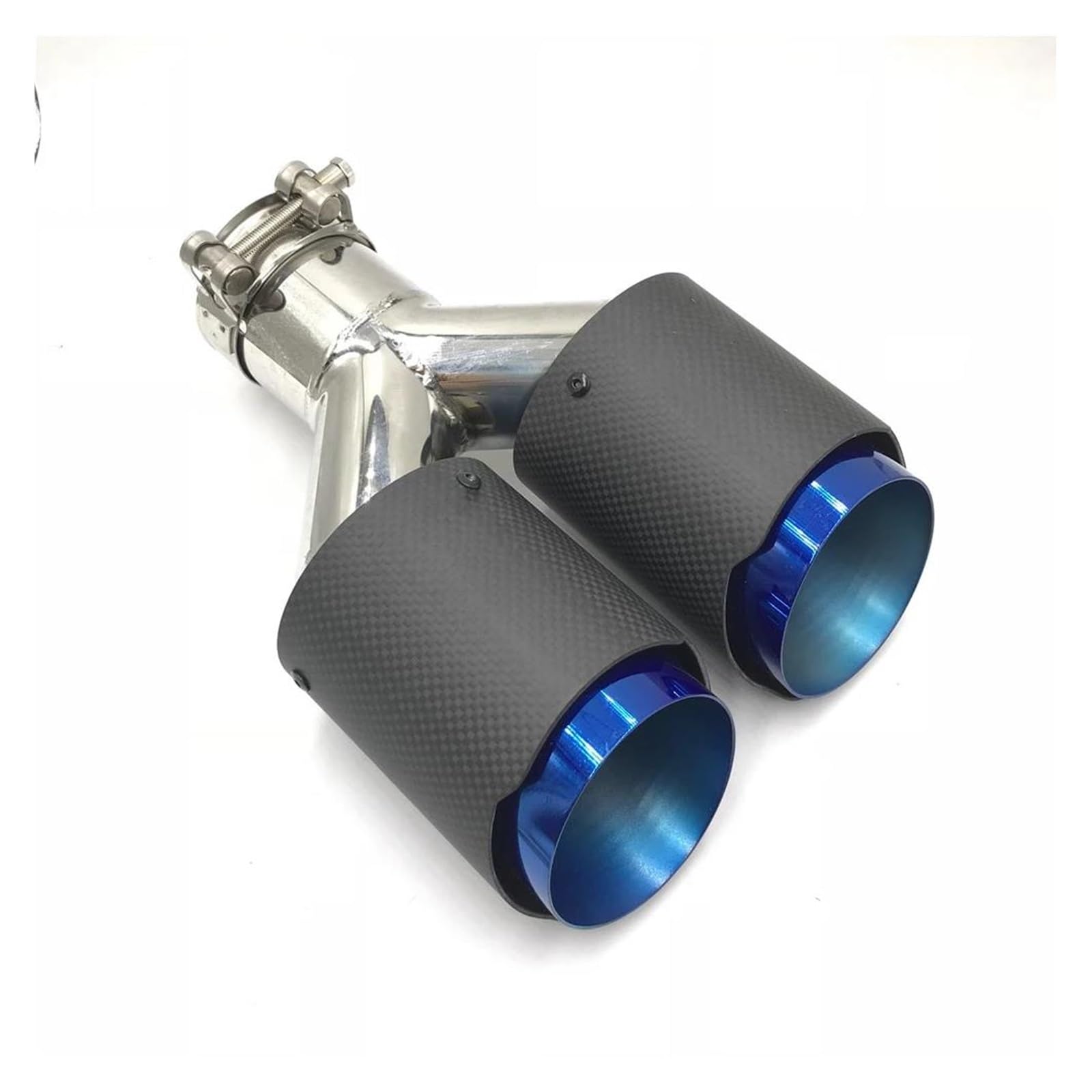 Tuyaux D'échappement 1 Pièces Système D'échappement Arrière Voiture Fiber Carbone Mat Enduit Bleu Acier Inoxydable Double Tuyaux D'échappement Tuyau D'échappement Embout Échappement