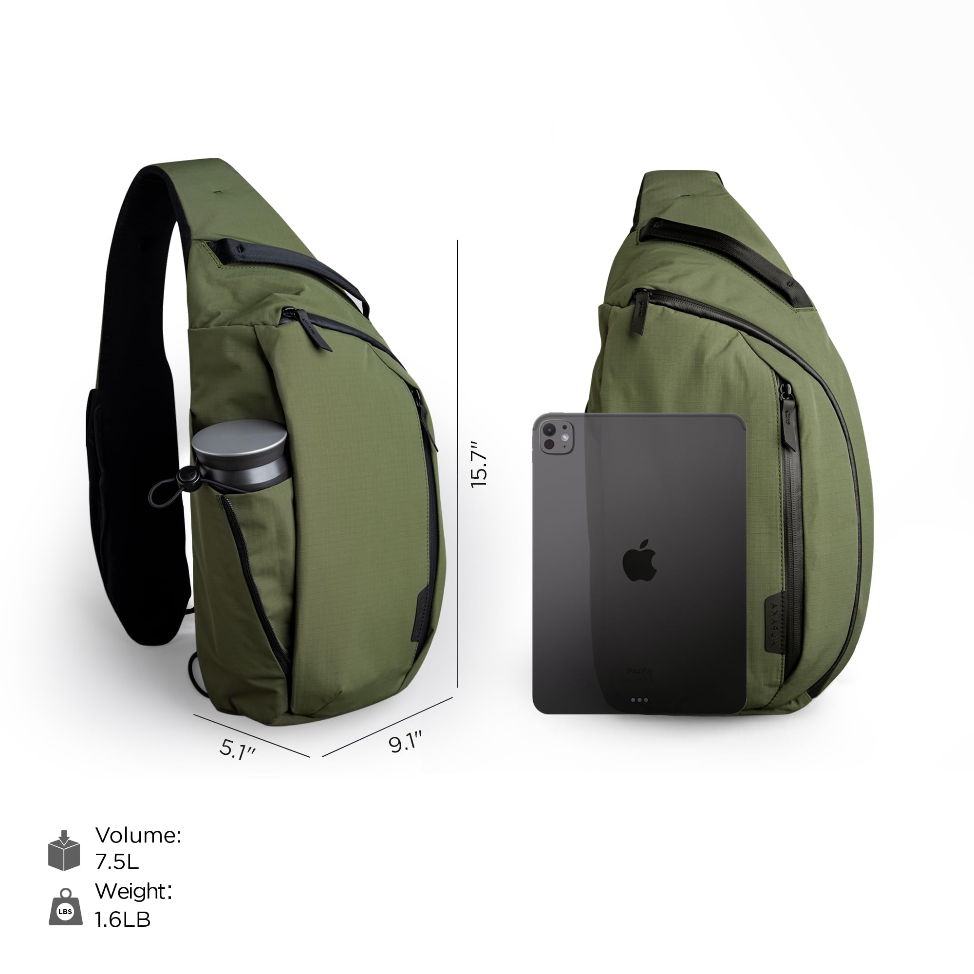 ALPAKA Metro Crossbody Sling Bag 7,5 l, torba crossbody, plecak Sling Backpack, pasuje do tabletu 11", pojedyncze ramię z zamkiem błyskawicznym YKK, rozszerzalna kieszeń na butelkę wody, rękaw na