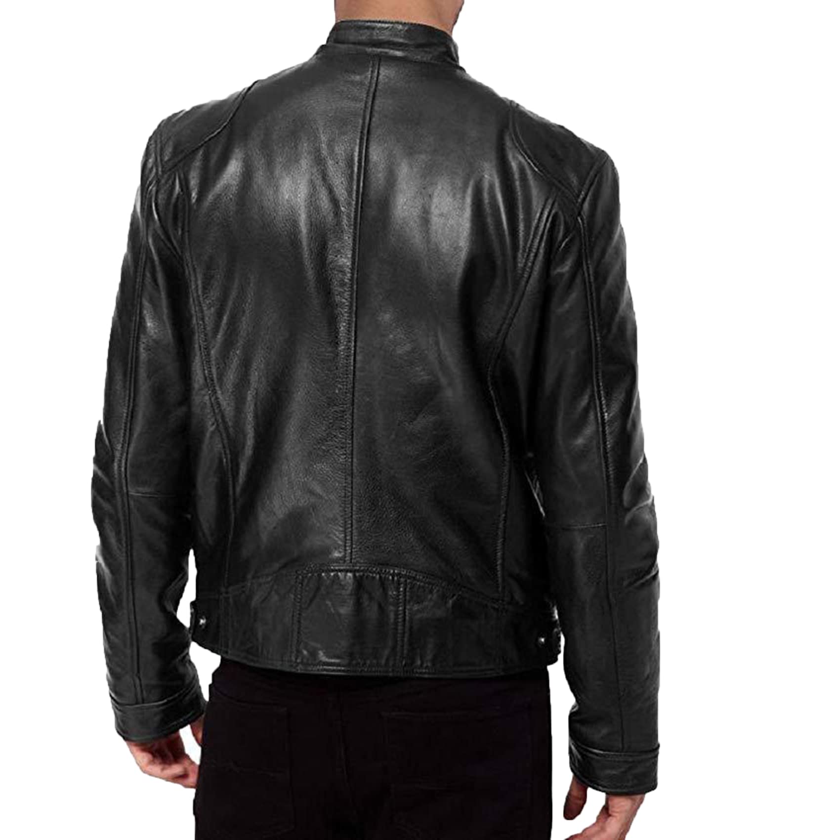 Chaqueta De Cuero Delgada Con Cuello Levantado Para Hombre De Primavera Y OtoñO, DecoracióN De Bolsillo, Traje De Motocicleta, Chaqueta De Cuero Pu