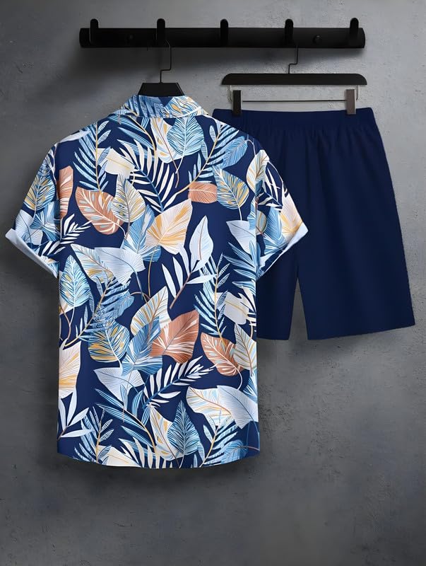 Image of Men's Printed Co-Ord Set | Plus Size Casual Shirt & Shorts Set | Nightwear Pajama Suit, Loungewear, Beachwear & Vacation Outfit Design No Shirt-Short Set10-Parent
