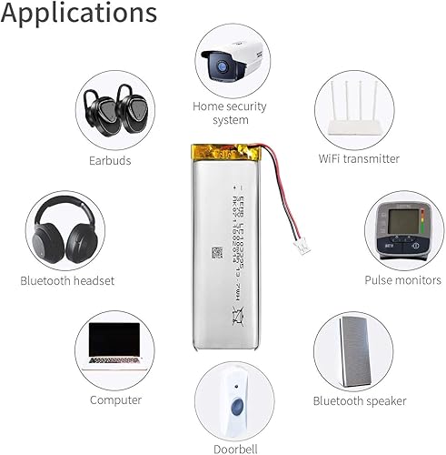 Miniatura 8 de EEMB Paquete de 40 baterías de polímero de litio de 3.7 V 3700 mAh 103395 Lipo con conector JST de cable para altavoz y dispositivo inalámbrico,