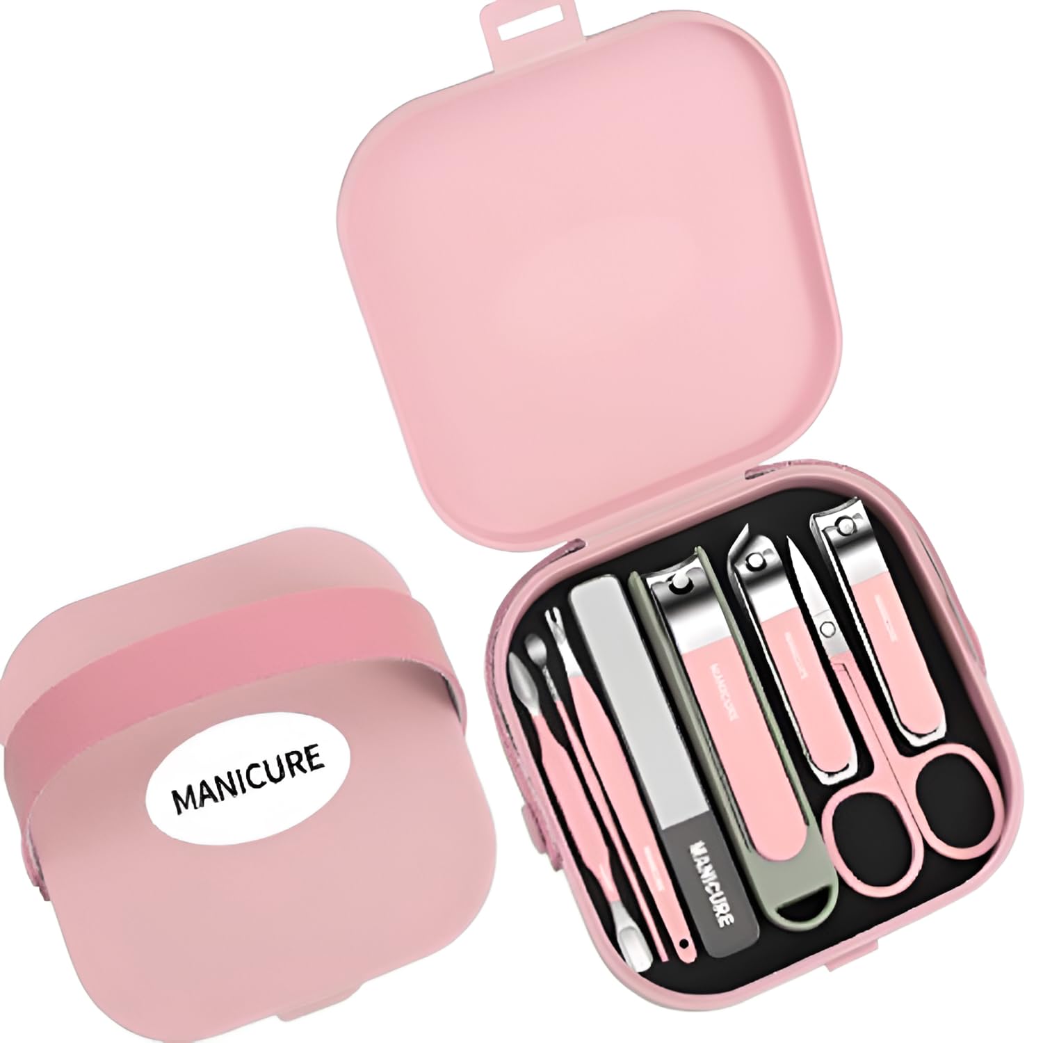 Jeyux Travel Mini Manicure Set Nail Clipper Set 8 in 1 Stainless Steel Pedicure Care Grooming kit with Case, Professional Ultra Sharp Sturdy Fingernail and Toenail Clipper Cutters (Light Pink)