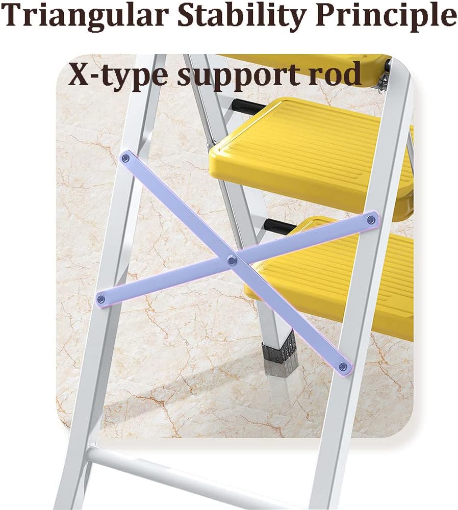 Ladder,Yellow Step Ladder 3 Step Folding,Small Ladder Ladder Folding Step Stool with Wide Pedal Lightweigh Portable Ladders for Home