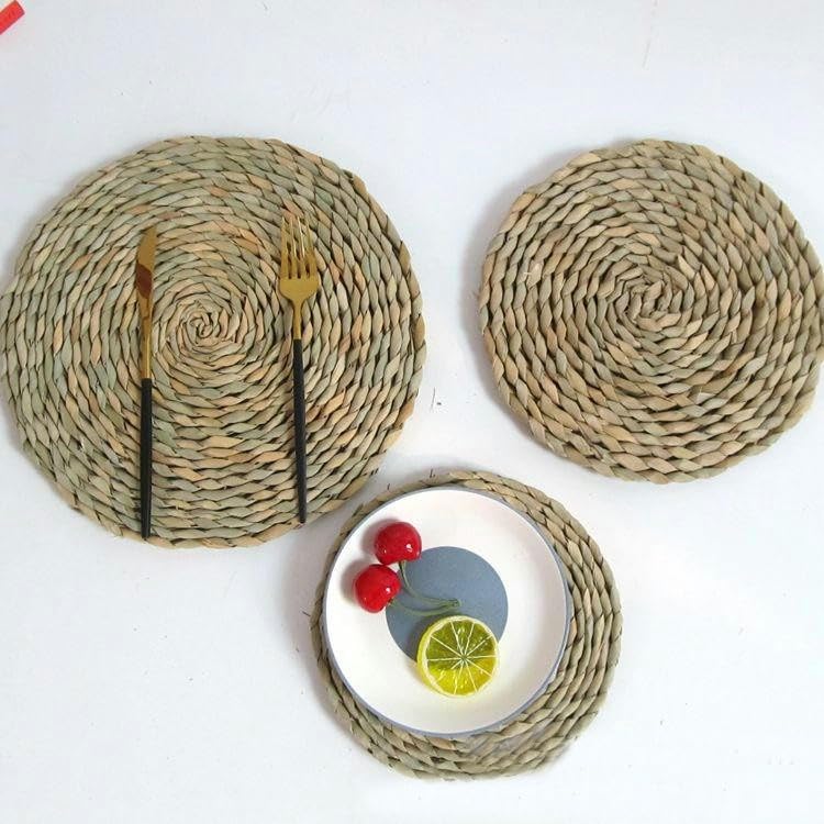 Sets de table ronds tissés en jacinthe d'eau naturelle de 15 à 60 cm - 2