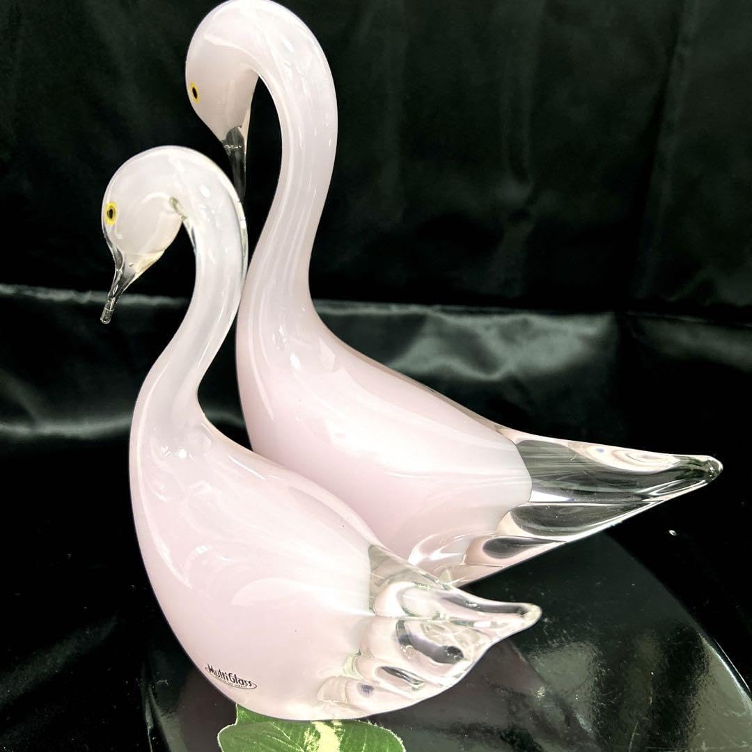 ガラス製白鳥 置物 2羽セット マルティグラス Multi Glass スワン マルティグラス 硝子細工 インテリア 置物 オブジェ 白鳥 スワン