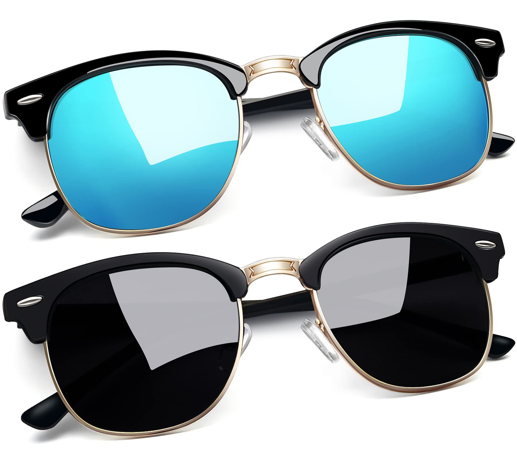 Joopin Vintage Sunglasses Half Frame Sun Glasses Polarized UV Protection Browline Shades for Women Men