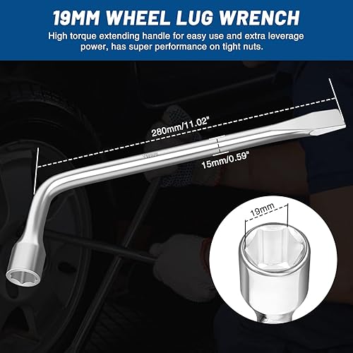 Miniatura 2 de Llave de llanta de hierro de 0.748 in Llave de tuerca de llanta tipo L con enchufe hexagonal y barra de neumáticos, herramienta de reparación de