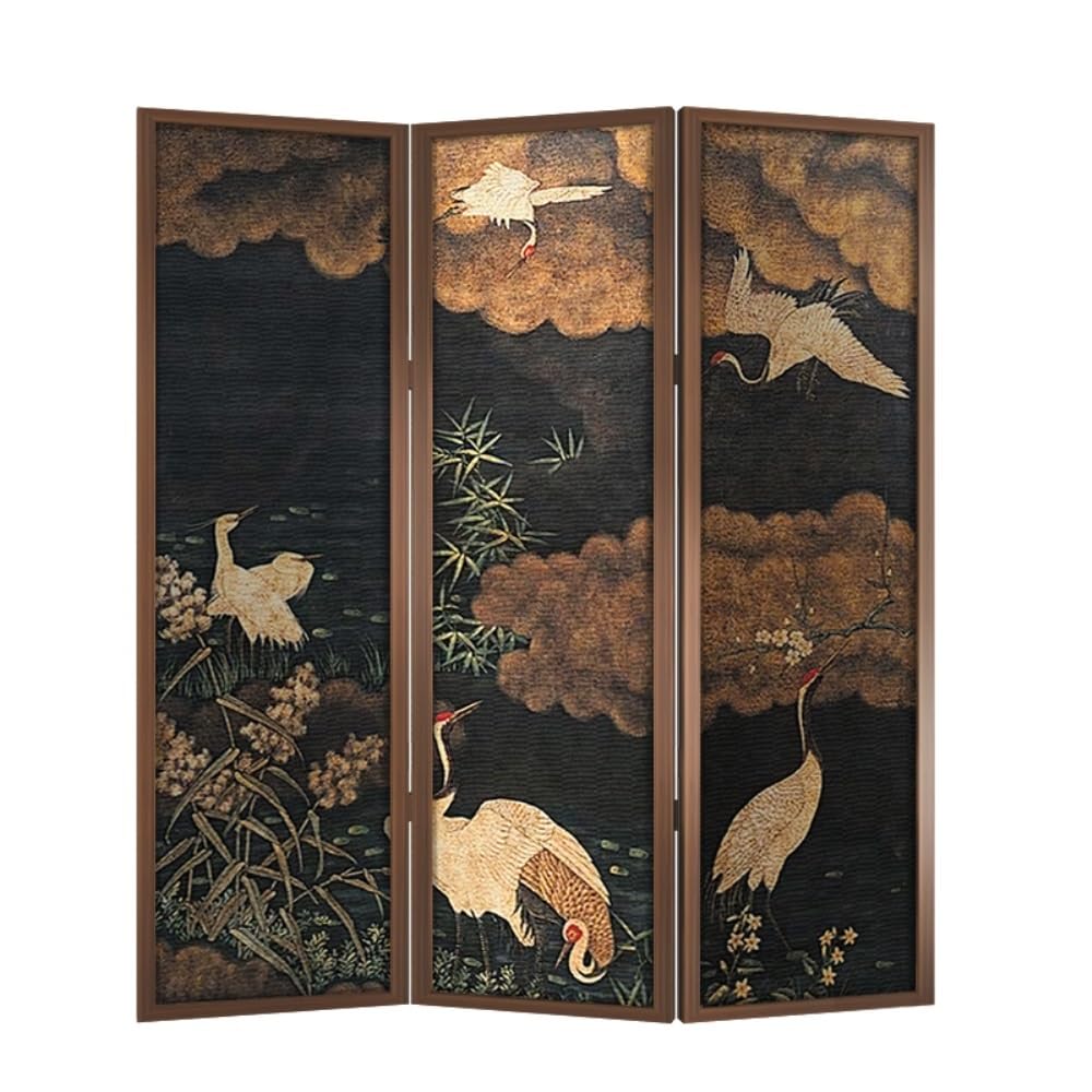 Room Divider Screens Home Chinese Retro Crane Screen Partition Folding Mobile Living Room Entrance Shield Office Decoration Background Wall