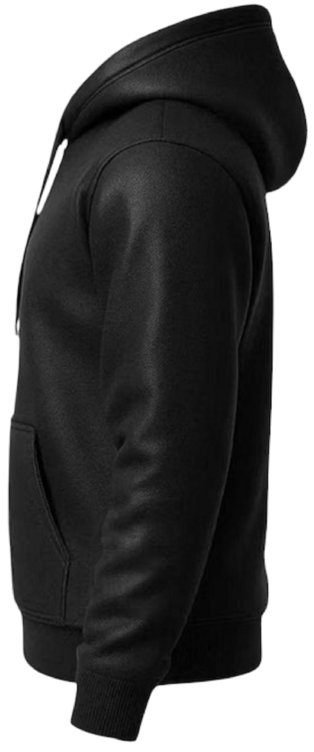 Sudadera con capucha de cuero negro de primera calidad para hombre, estilo de bolsillo canguro, ropa de calle casual